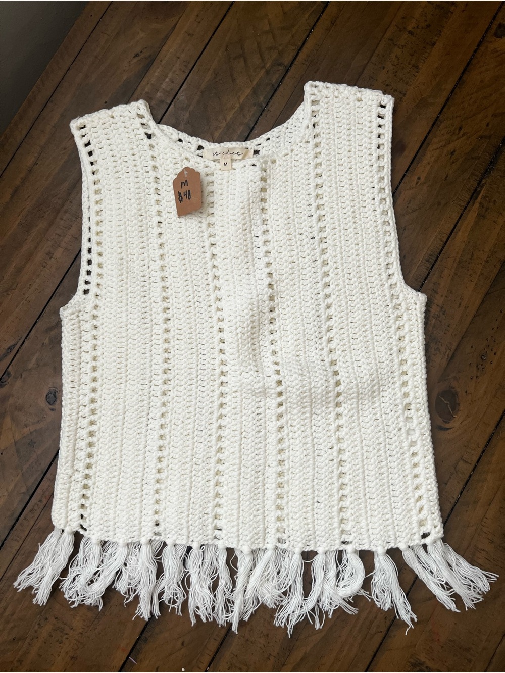 Cream Crochet Fringe Sleeveless Top